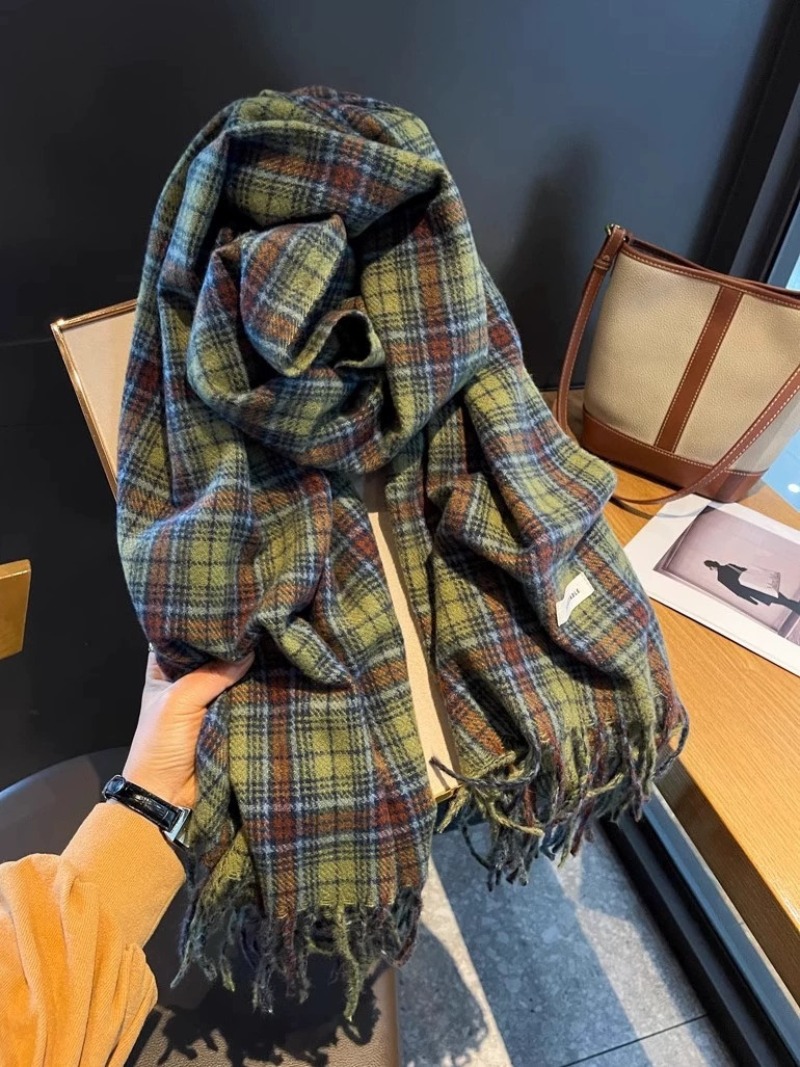 Écharpe à carreaux pour femmes, châle chaud et Long en Tartan vert, enveloppe de voyage de Style coréen, hiver