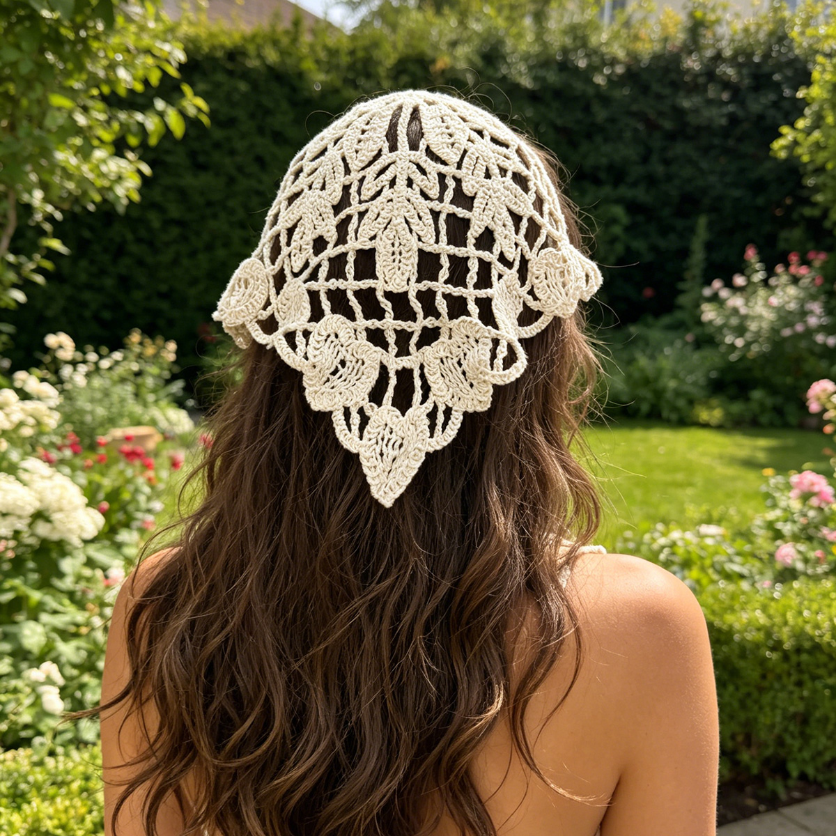 AWAYTR Foulard triangulaire français à fleurs pour femme, mode printemps, élégant, tricoté, bandeau, accessoires pour cheveux