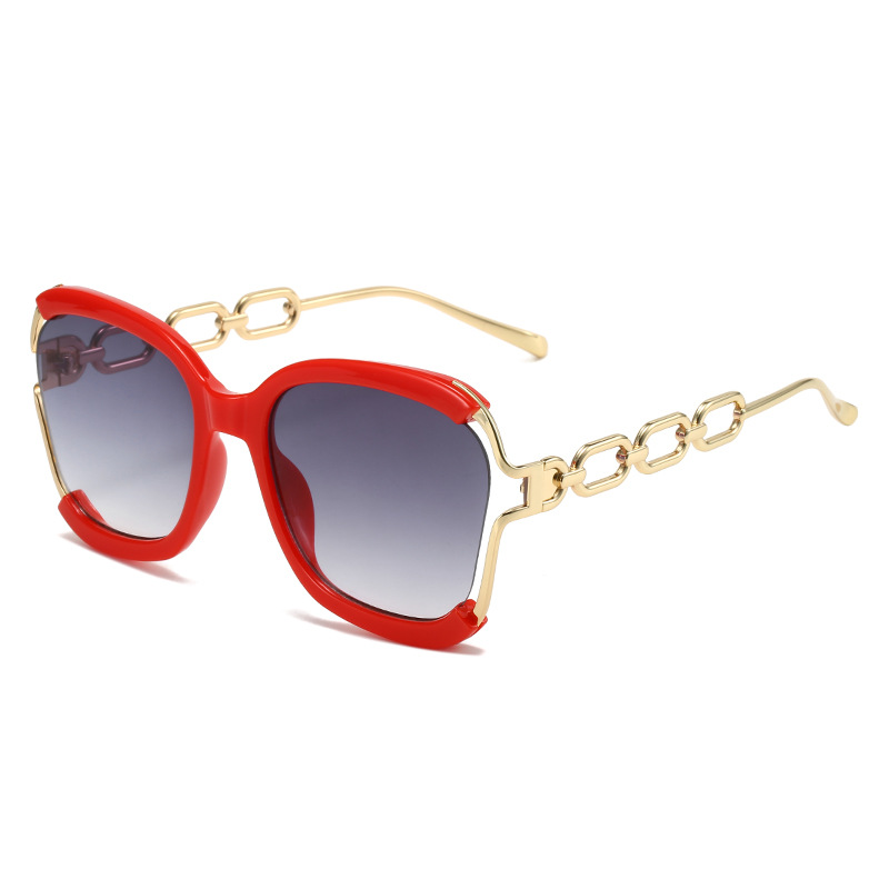 Lunettes de soleil carrées de luxe pour femmes, UV400, marque rétro, chaîne, monture métallique, lunettes de soleil d'été pour femmes