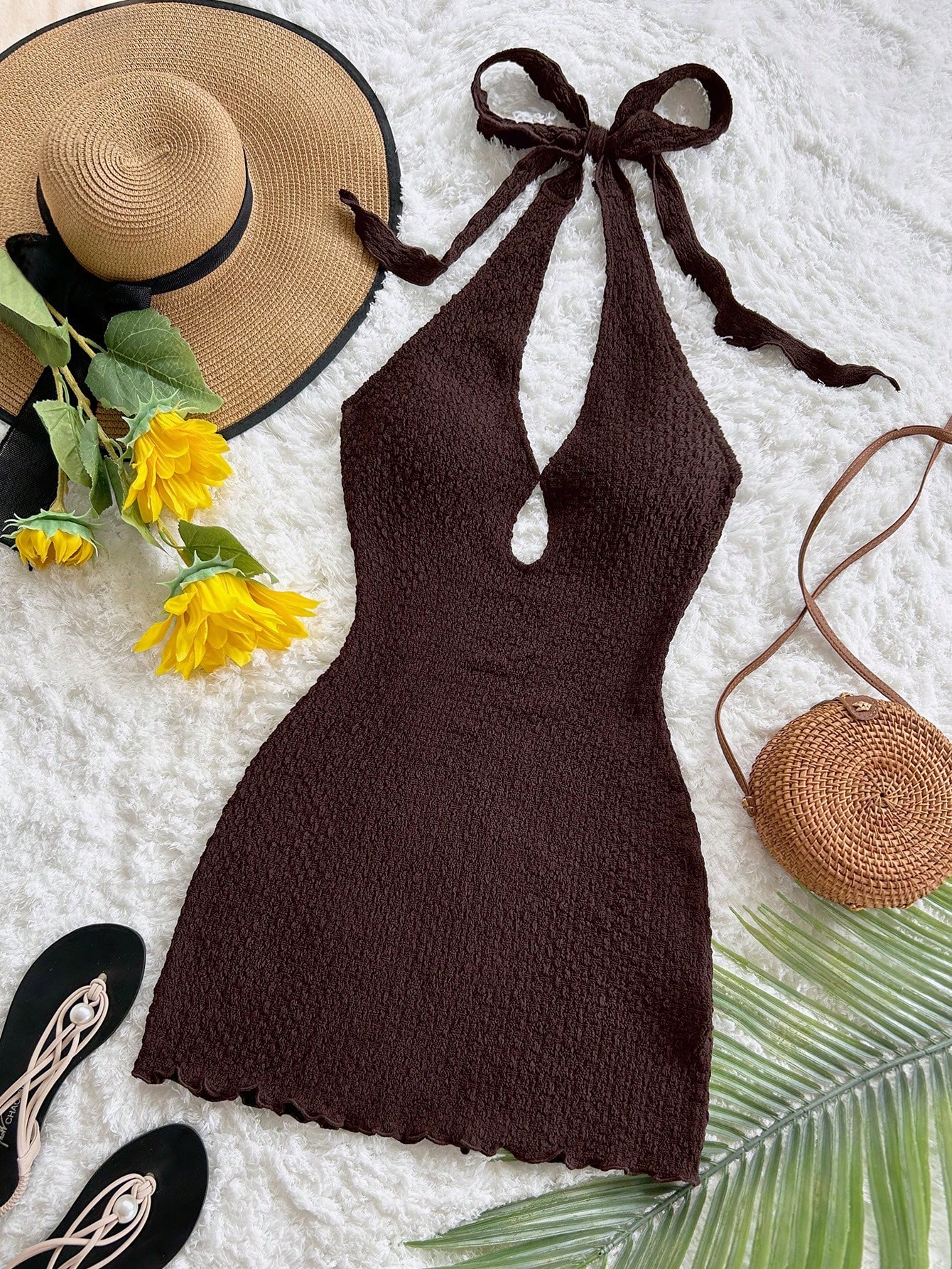 Nouvelle robe élégante pour femmes, robe courte à nœud papillon épaules dénudées, robe mini bohème tropicale dos nu