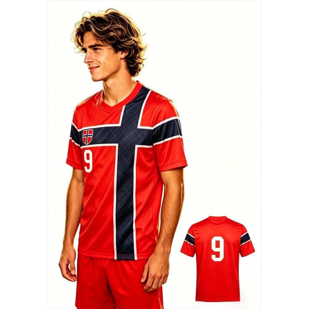Maillot de football unisexe à manches courtes, motif croix du drapeau norvégien n°9, séchage rapide, respirant, pour l'été, pour les fans de football