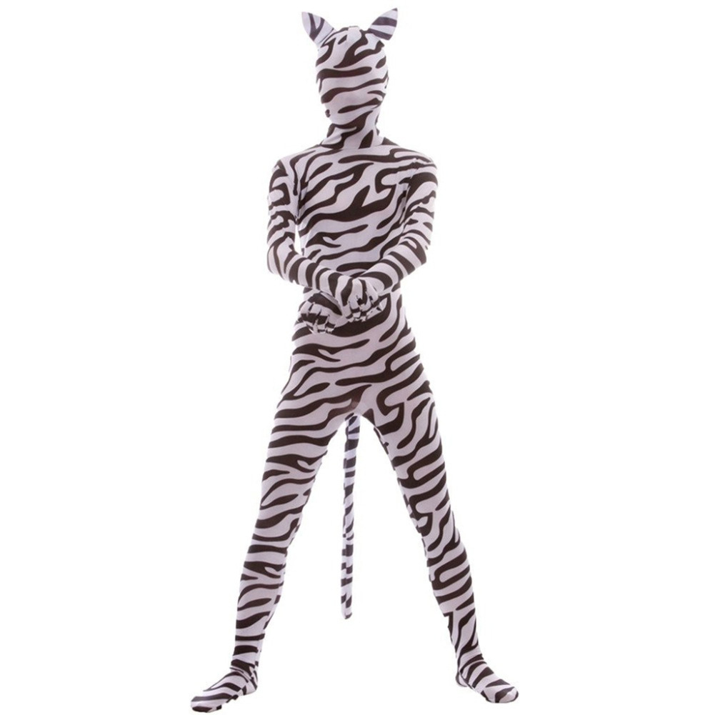 Costumes d'animaux pour adultes, Costume Zentai complet imprimé, zèbre, tigre, léopard, Costume de Cosplay en Nylon, tenue de carnaval d'halloween