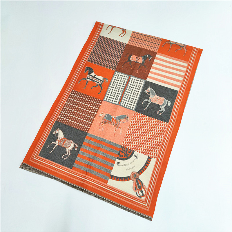Écharpe à motif cheval pour femmes, nouvelle sensation de cachemire de luxe, grande couverture enveloppante, douce et chaude, châle de marque rétro et classique, automne et hiver