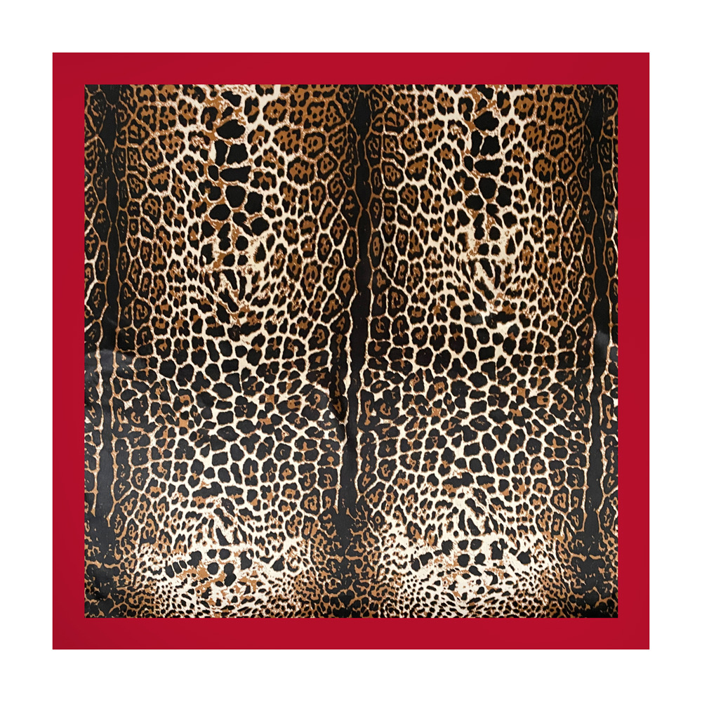 1 pièce – Foulard carré en soie imprimé léopard pour femme, 90*90cm, en tissu doux et lisse, idéal pour le quotidien, accessoire élégant de protection solaire