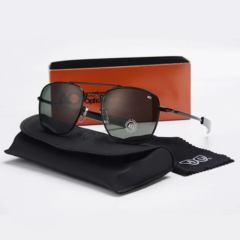 Lunettes de soleil pour homme, marque AO, design militaire américain, verres optiques en verre, lunettes de soleil pour homme