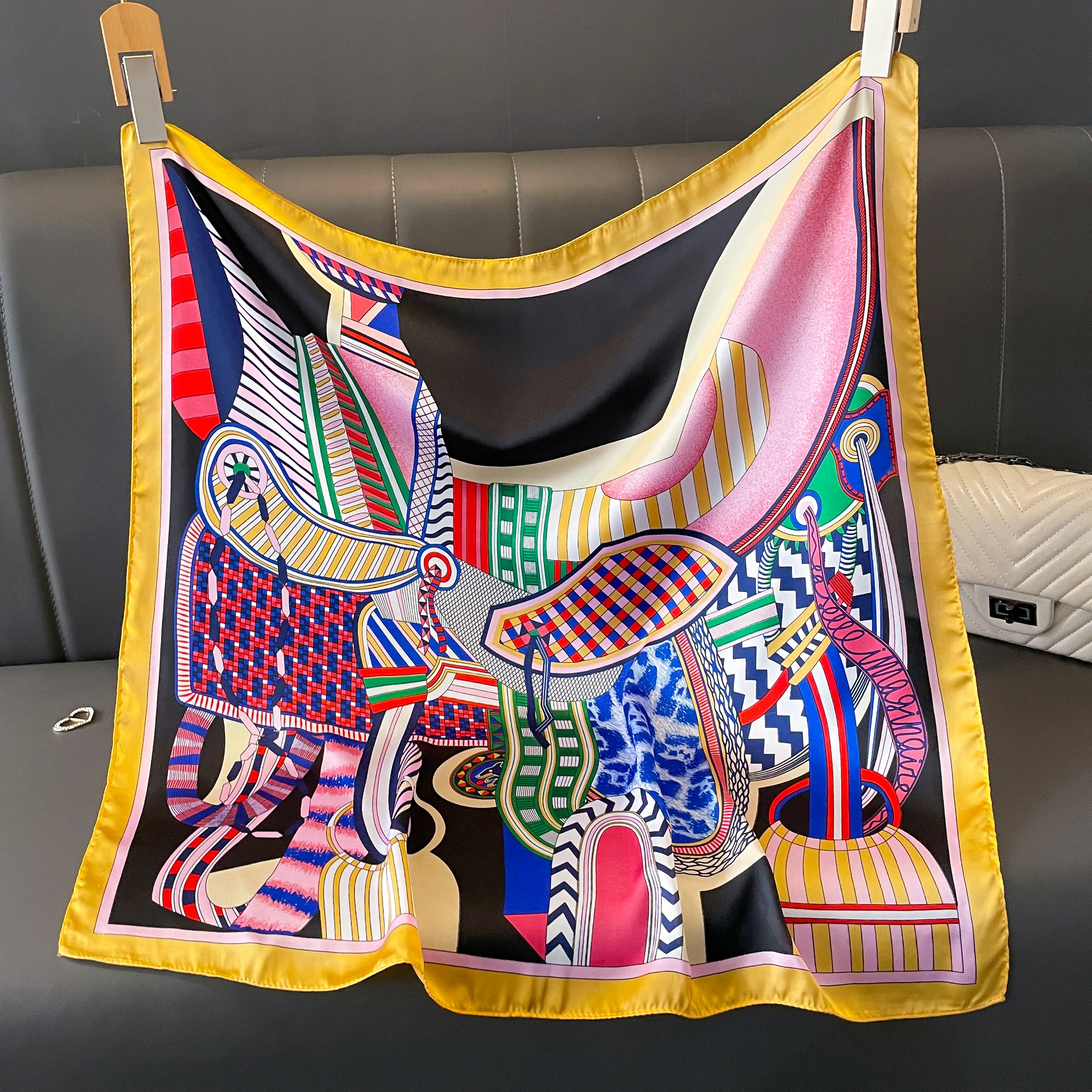 Foulard carré en soie imprimé pour femmes, foulard en Satin doux, ruban de sac, foulard de tête en soie, Design de luxe, nouvelle collection 2026