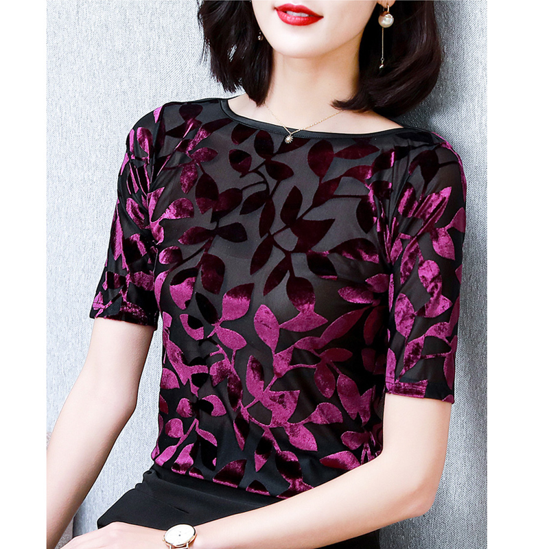 M-3XL manches courtes femmes chemise mode été hauts nouveau style Slash cou velours t-shirt