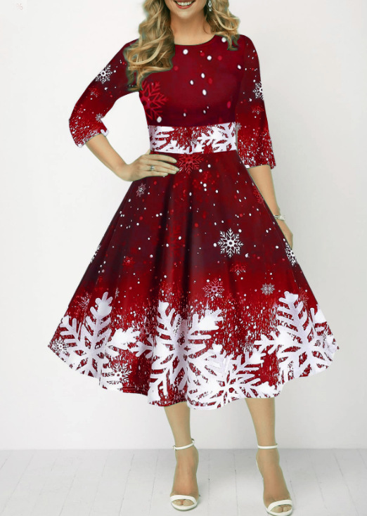 Robes de noël d'hiver pour femmes, Vintage, balançoire, élégante, demi-manches, décontractée, imprimée, Robe de soirée