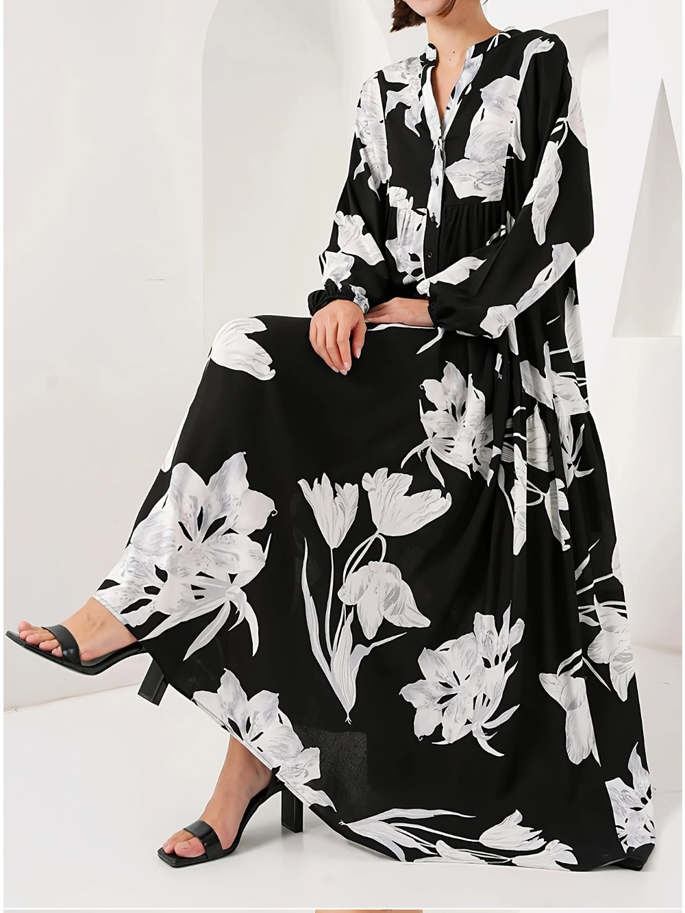 Eid femmes Robe musulmane fleur imprimé Abaya dubaï robes Largos robes caftan arabe Robe fête Caftan Jalabiya Ramadan automne