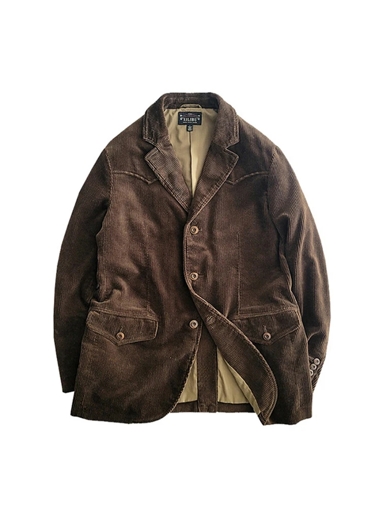 Amekaji Wear-Manteau en velours côtelé rétro américain pour hommes, vêtements de loisirs, coton trempé, marron