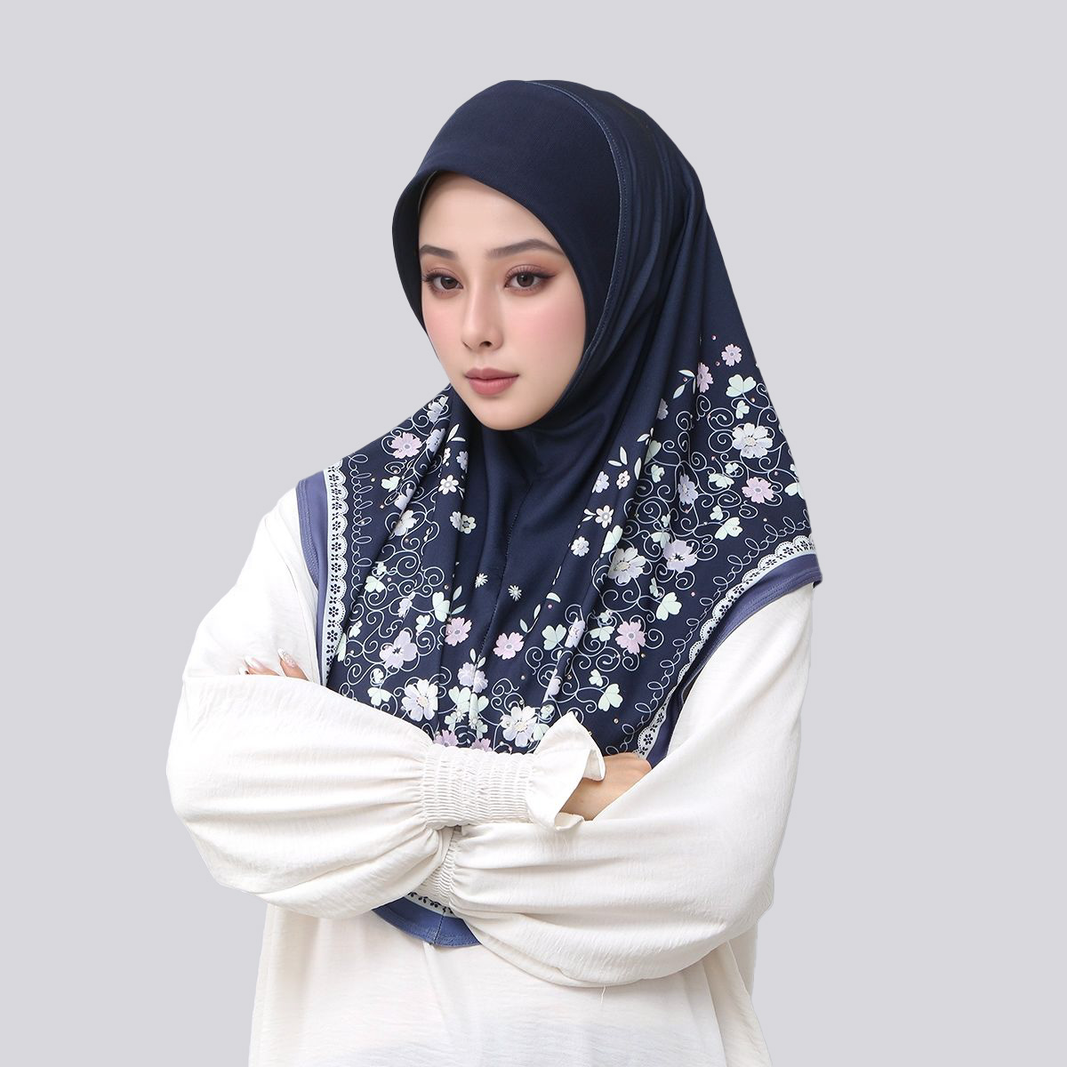 Mode femmes diamant Hijabs châle nouveau imprimé fleuri arabe élastique Ramadan tête enveloppement Bonnet malaisie longue écharpe foulards Turban casquette