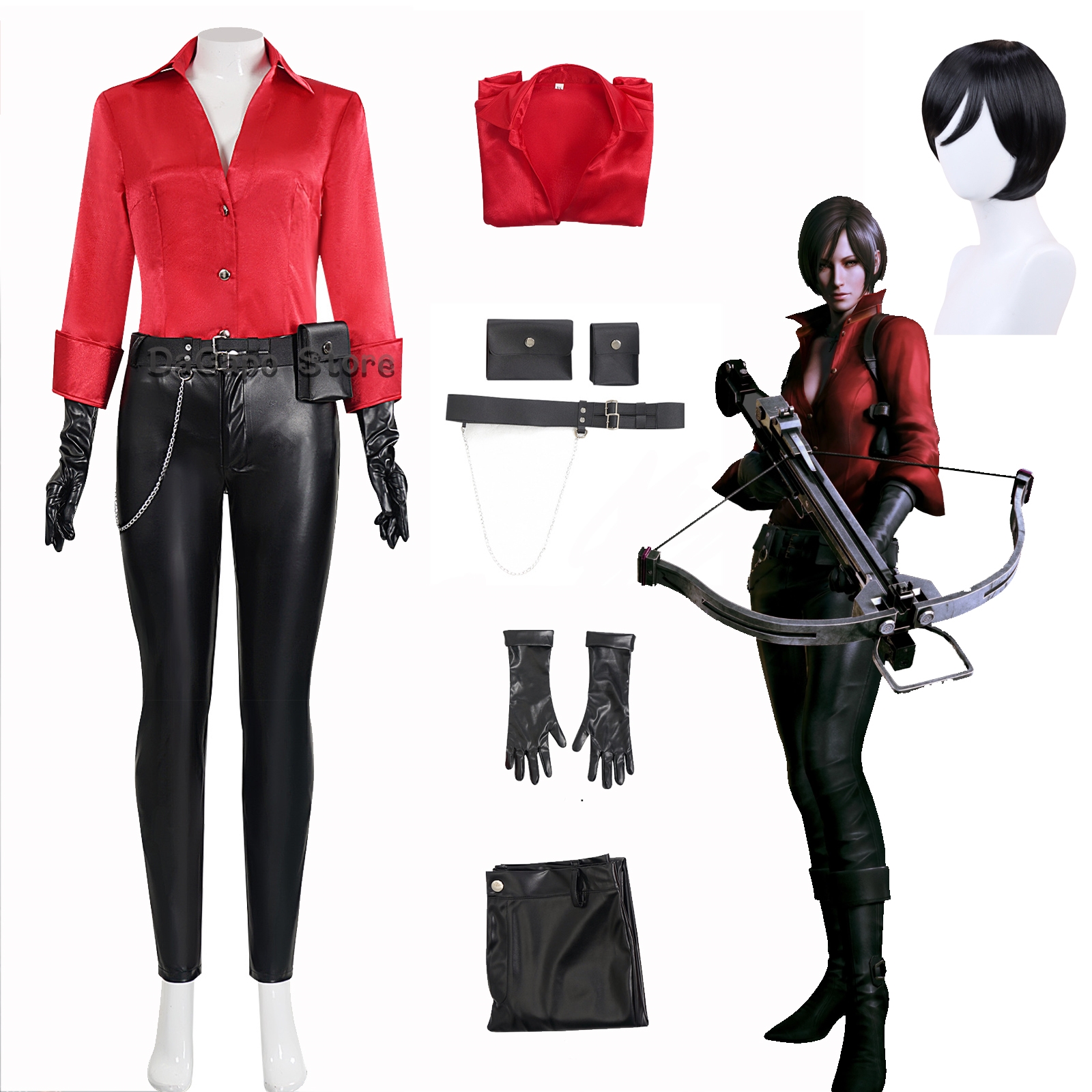 Evil Bouses Cosplay Costume pour femme, perruque trempée, jeu de rôle, tenues de métadonnées Eida, jeu de rôle pour la fête d'Halloween, RE6, Ada Wong, 6