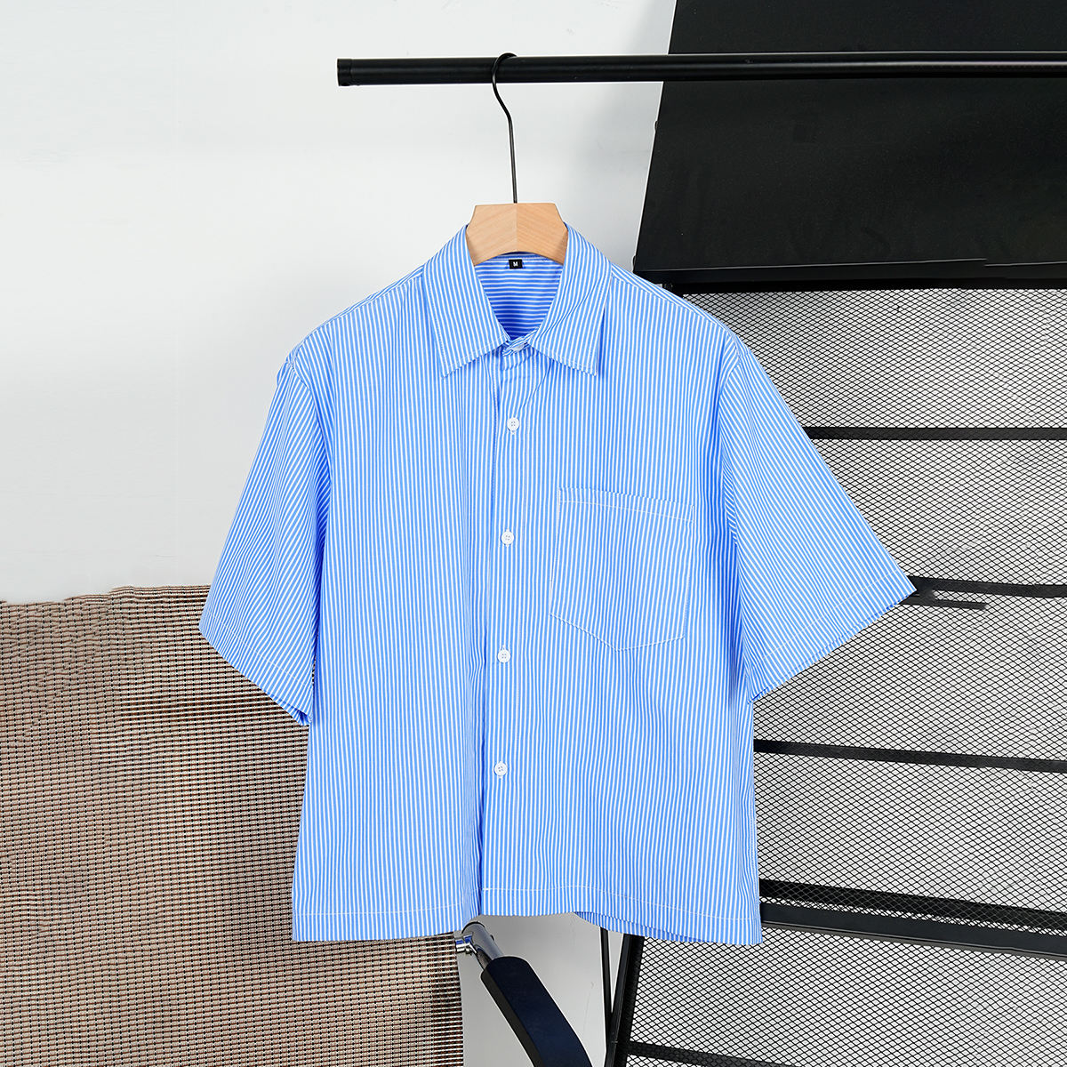 Chemises formelles surdimensionnées d'été pour hommes, robe courte boutonnée, manches courtes, Logo personnalisé rayé, vêtements de travail de bureau, haut