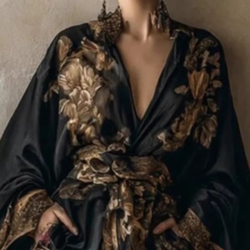 Ensemble deux pièces pour femme Printemps-Été 2026, imprimé vintage, haut en dentelle ample à décolleté plongeant sexy et pantalon décontracté à jambes larges