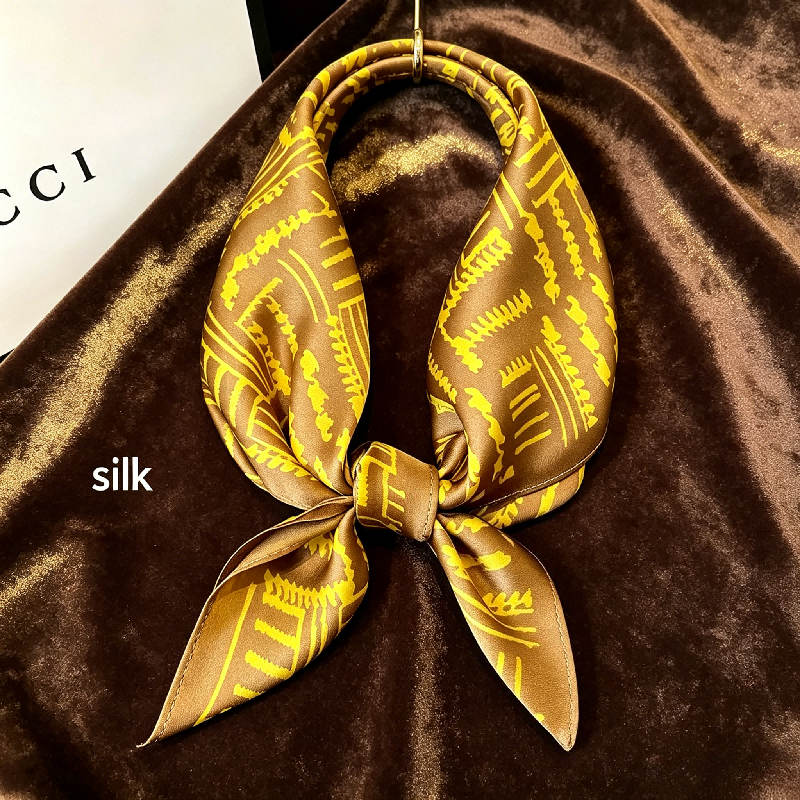 Petit foulard coréen polyvalent décoratif à motifs géométriques en soie, bandeau pour femme, accessoire de sac, foulard en soie de mûrier assorti aux vêtements