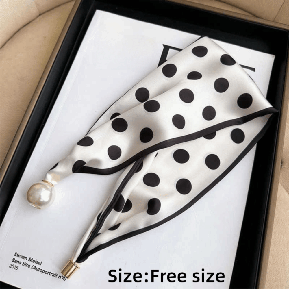 Élégant foulard de cou à boucle magnétique avec collier chaîne de perles, écharpe fine en satin, foulard étroit et doux