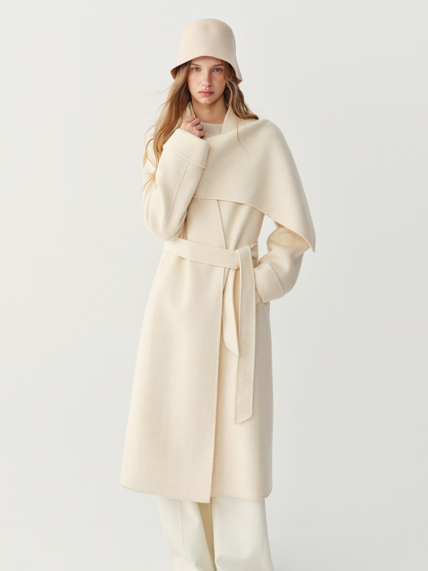 FSLE 2026 Manteau d'hiver pour femmes en laine double face avec col châle chic - Vêtement d'extérieur élégant, chaud, classique et luxueux pour un usage quotidien