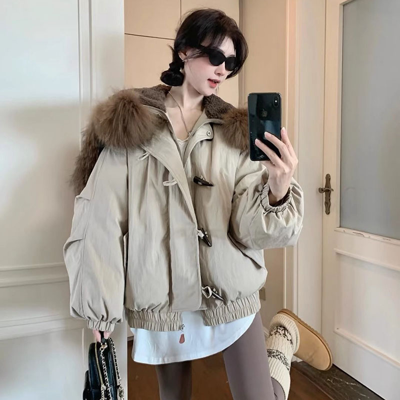 Hiver 2026 Nouvelle Veste Chaude en Coton Matelassé pour Femmes, Chic, à Capuche en Corne, Grand Col en Fourrure, Manteau Parka, Doudoune, Vêtement d'Extérieur Rembourré en Coton
