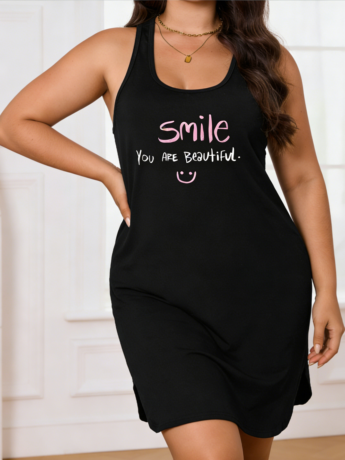 Robe chemisier grande taille pour femme, motif géométrique extensible et doux - Style décontracté à col rond pour l'été, lavable en machine, confortable