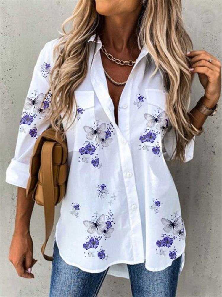 Chemise imprimée à manches longues pour femmes, grande taille, mode décontractée