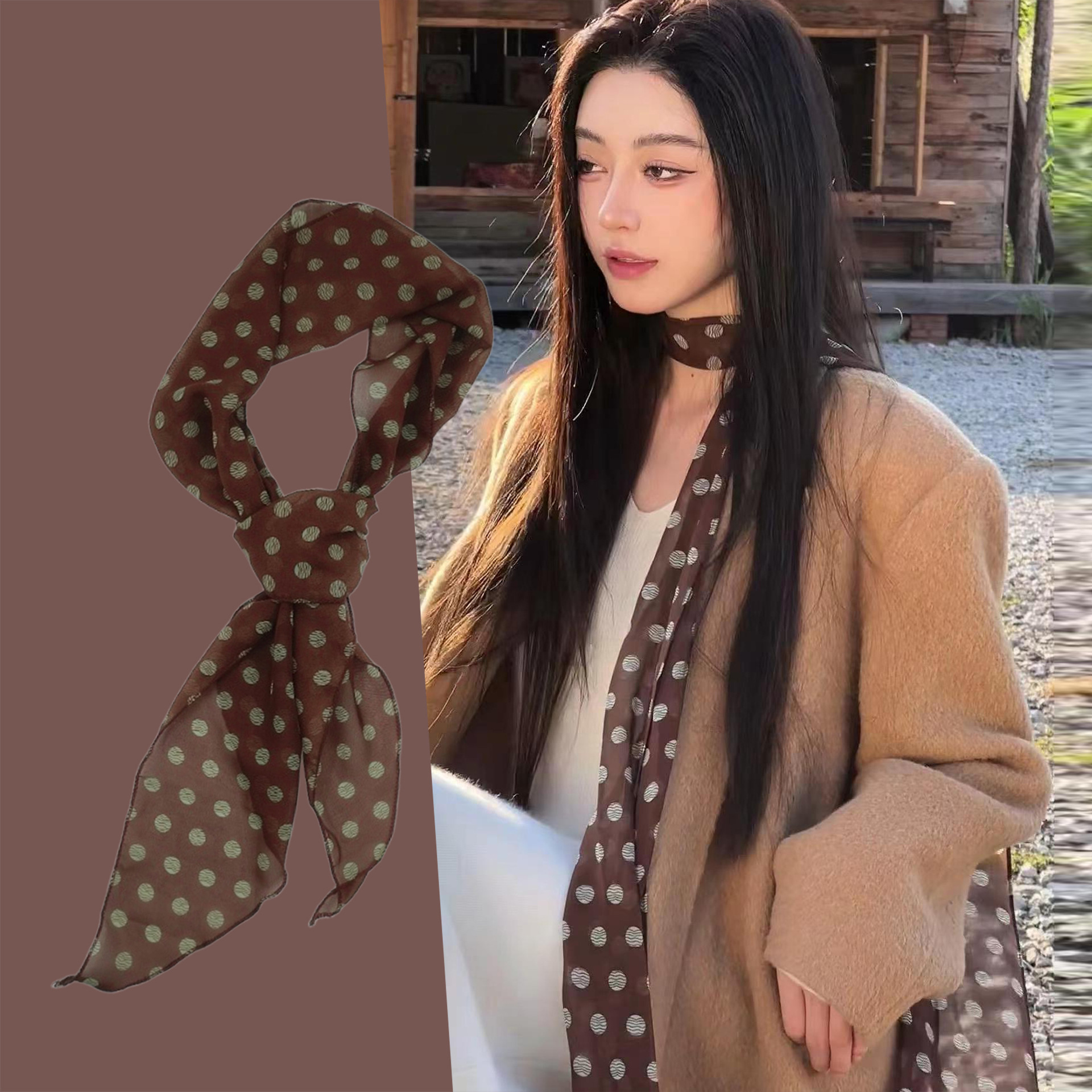 Écharpe en soie de mousseline à pois pour filles d'été, long ruban, chouchous, écharpe pour queue de cheval, élastiques à cheveux, attaches pour cheveux, cadeau