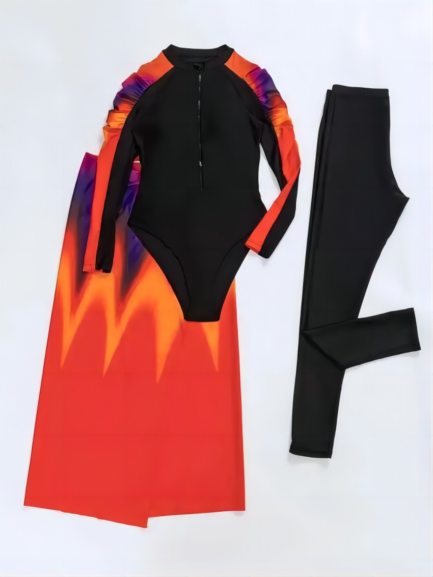 Maillot de bain rouge nickel é pour femmes musulmanes, burkini, manches longues, pantalon, bloc solaire, fermeture éclair, vêtements de plage, été