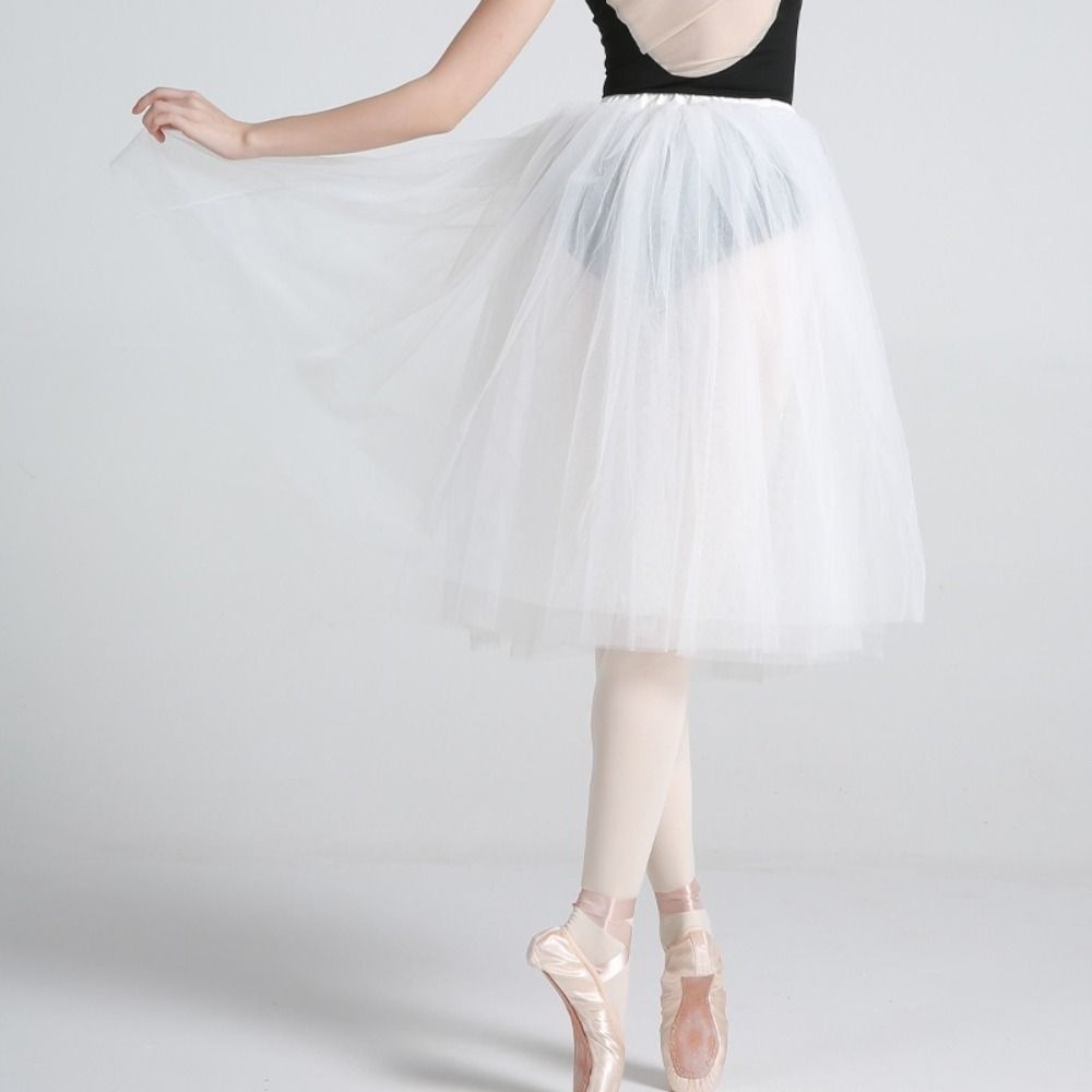 Tutu de Ballet blanc classique, taille élastique, jupe en Tulle à quatre couches, longue longueur, jupe lyrique pour femmes