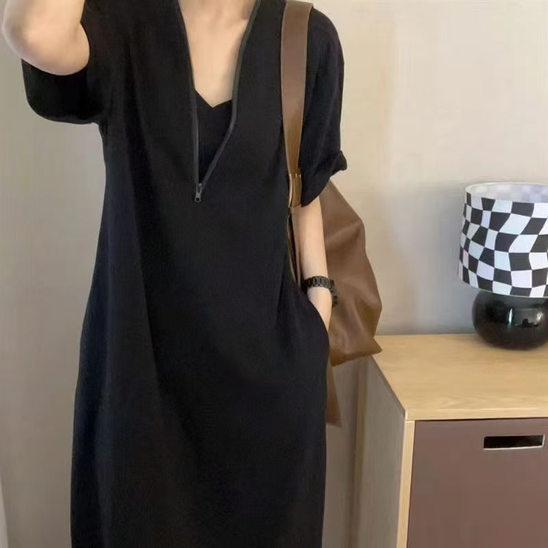 Nouvelle robe longue décontractée pour femme, coupe ample, zippée, grande taille, amincissante, idéale pour les étudiantes, les vacances, les trajets quotidiens et le quotidien.
