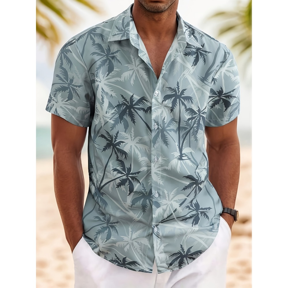 Nouvelle Chemise Hawaïenne Oversize Tendance Coréenne 2026 – Imprimé Palmiers Simples, Col Cubain, Hauts Aloha Décontractés d'Été