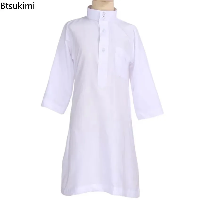 Nouveau Caftan islamique enfants Jubba Thobe garçons musulmans Abaya enfants Burqas blanc arabe col montant Robe à manches longues mode musulmane