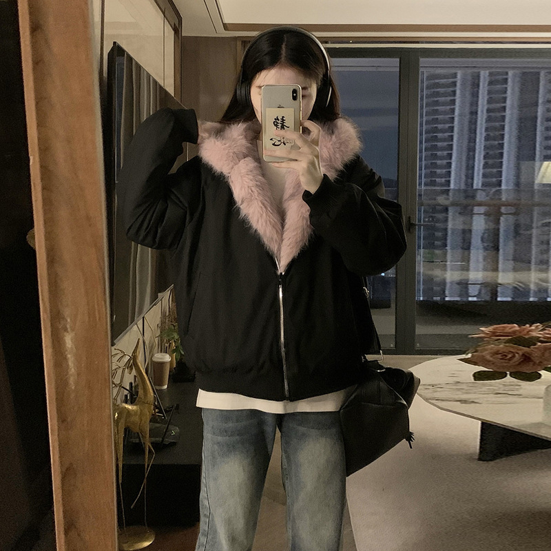 Mode nouvelles vestes d'hiver femmes courtes en vrac double face porter Imitation vison velours fourrure à capuche coton rembourré veste manteaux tendance