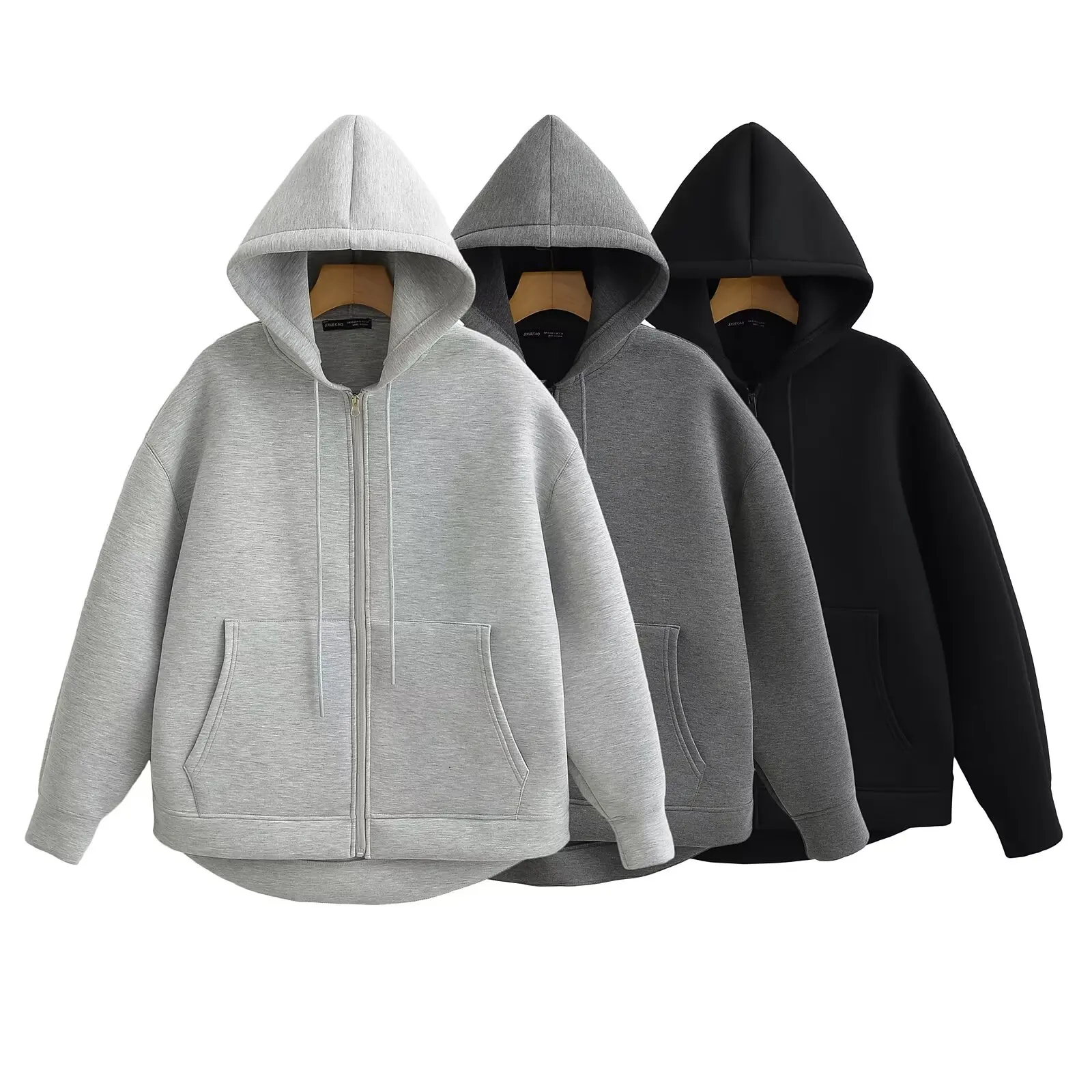 HH automne femmes décontracté veste à capuche ample surdimensionné fermeture éclair sweat à capuche solide manteau bureau dame Chic vêtements d'extérieur hauts
