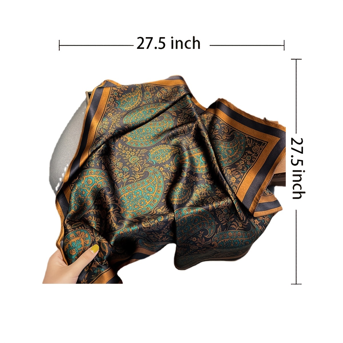 Foulard carré imprimé Imitation soie, foulard de tête pour femmes, accessoires de mode multifonctionnels, bandeau