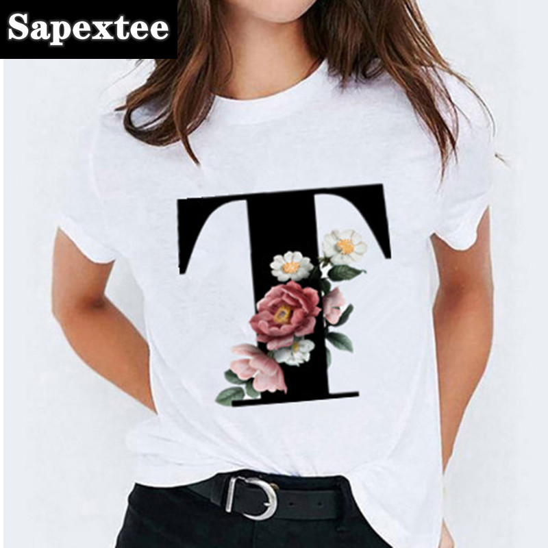 T-shirt manches courtes femme, estival et décontracté, avec 26 lettres imprimées, Harajuku, 2021