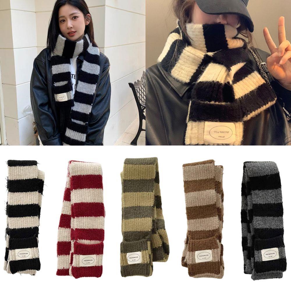 Foulards longs rayés pour filles, écharpe rayée Y2K, col gothique Harajuku, écharpe chaude d'hiver épaisse, châle noir et blanc pour femmes