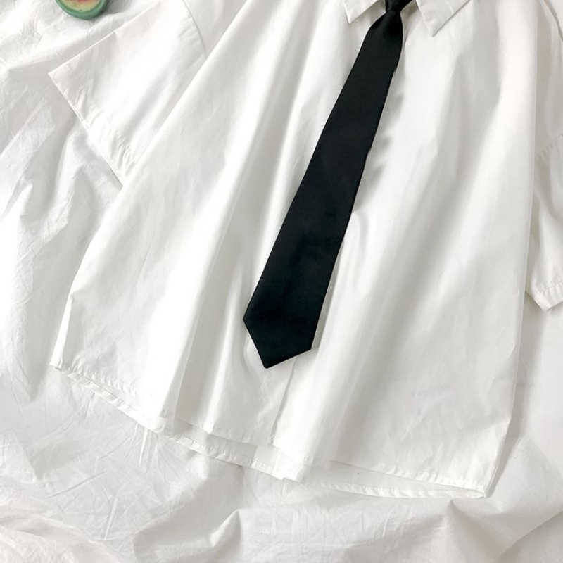 Chemises blanches pour femmes, cravate noire, Style japonais, pour étudiantes Preppy, chemisier pour filles JK, Simple, solide, ample, hauts d'été à boutons, nouveau
