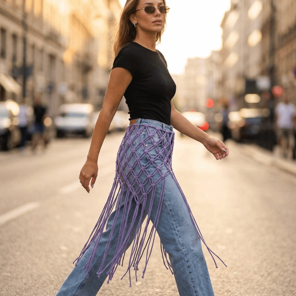 Ceinture tissée à la main en maille avec pompons, style ethnique ancien, polyvalente et ajustable, pour jupes, mode féminine