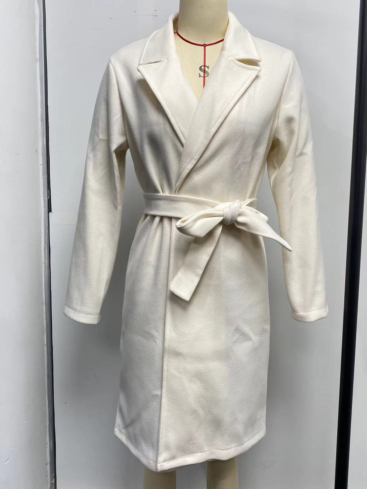 Manteaux d'automne et d'hiver européens et américains pour femmes, couleur unie, col à revers, manches longues, en laine, style simple