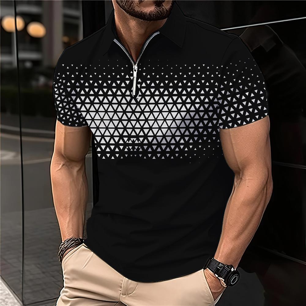 polos T-shirt à manches courtes pour hommes, impression 3D, col uni, polo rayé, t-shirts à la mode, pull d'été, 2024