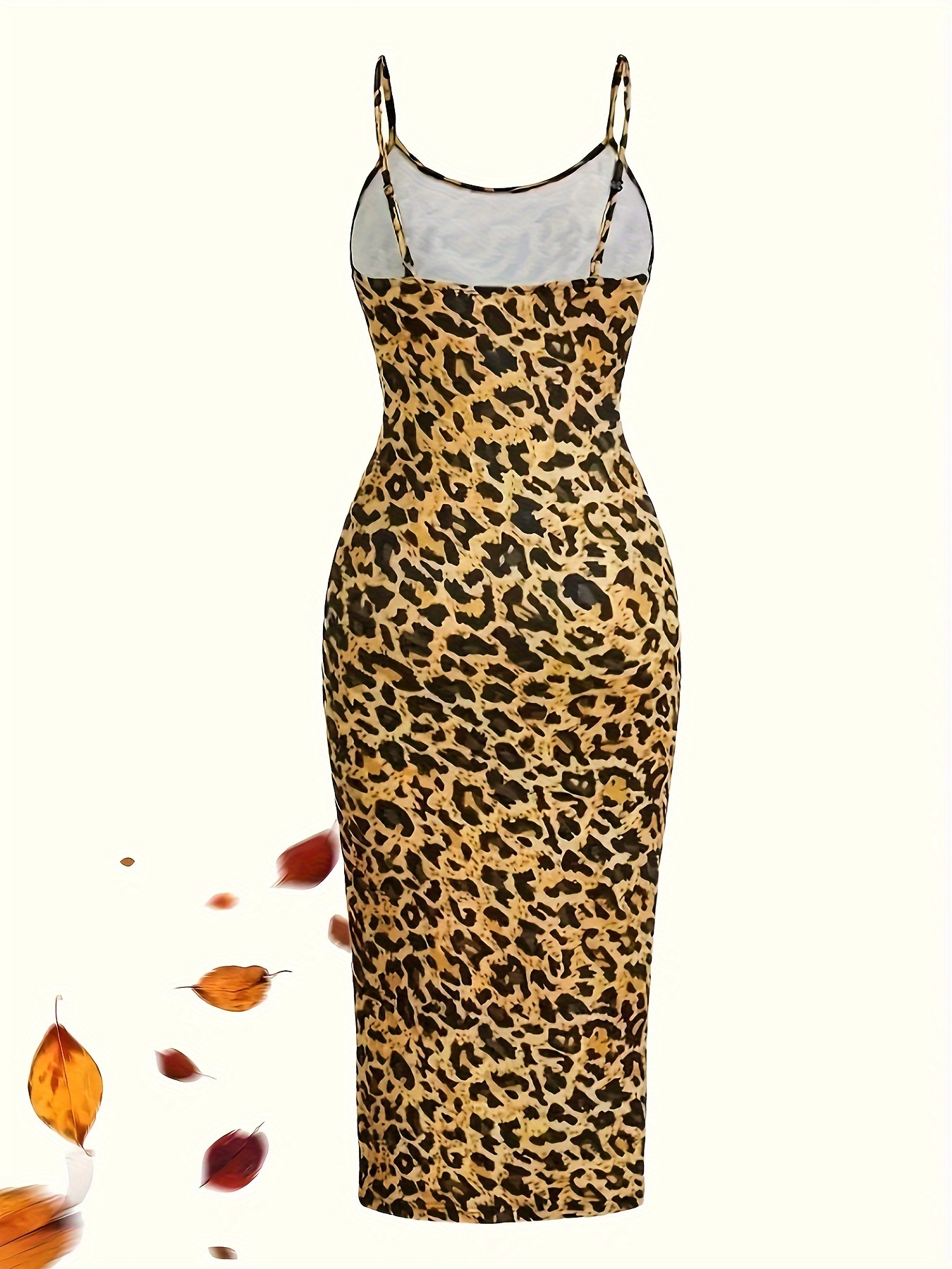 Robe longue moulante pour femme à imprimé léopard, col carré, bretelles spaghetti, sans manches, style crayon, pour soirée et club