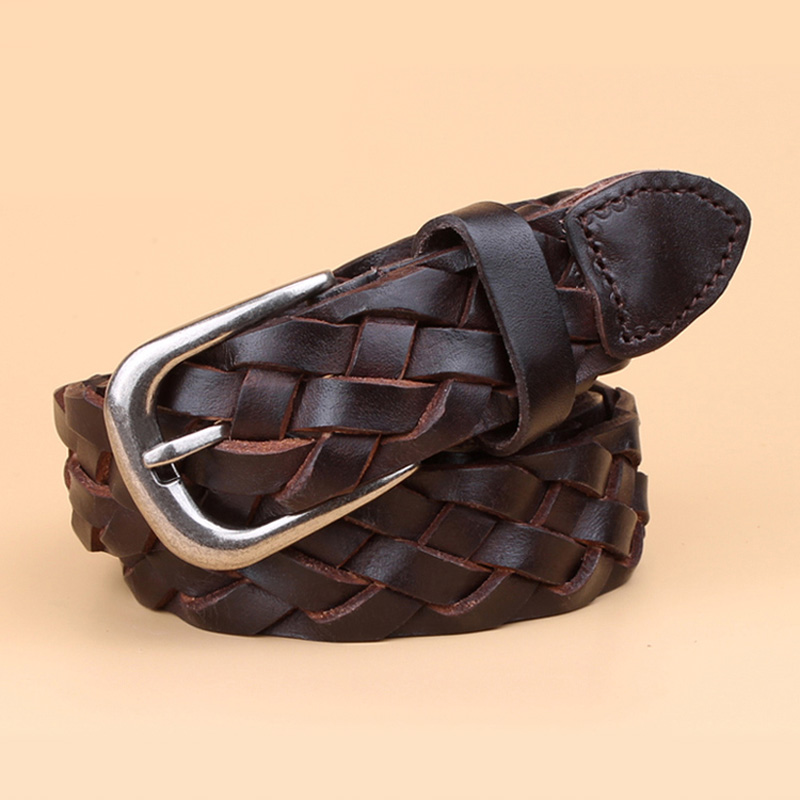 Ceinture de tissage en cuir véritable pour femmes, de haute qualité, respirante, pleine fleur, de styliste, tendance, pour jeans