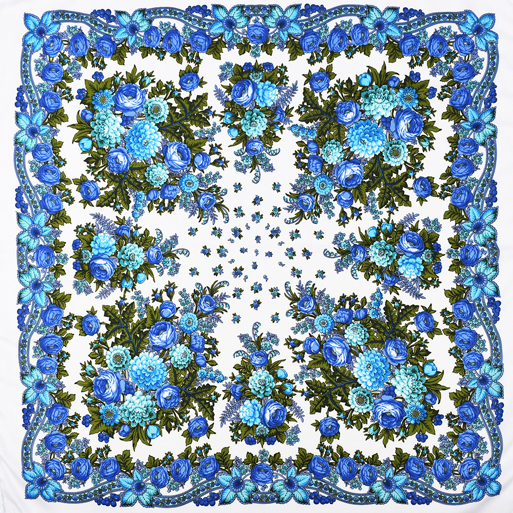 Écharpe russe châles femmes frangé carré Bandana foulard musulman Hijab National couverture florale foulards 110x110 cm