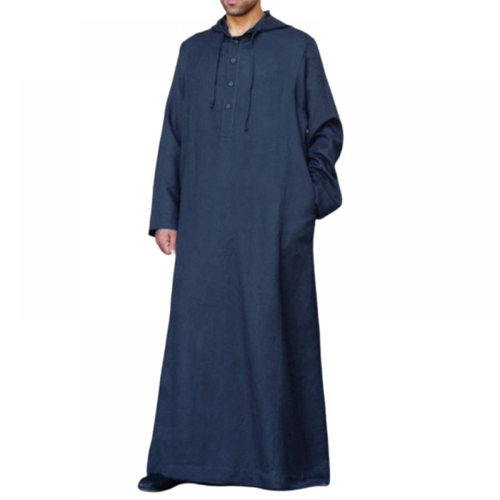 Mode Musulmane Hommes Vêtements Solide Jubba Thobe Manches sulfRobes À Capuche Dubaï Moyen-Orient Hommes Islamique Arabie Saoudite Kaftan S-5XL