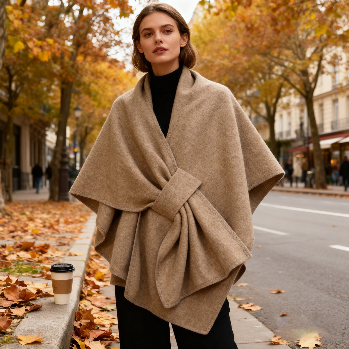 Châle chaud pour femmes, couleur unie, Poncho à manches mi-longues, manteau Cardigan en fausse laine tricoté pour dames, Cape ample élégante