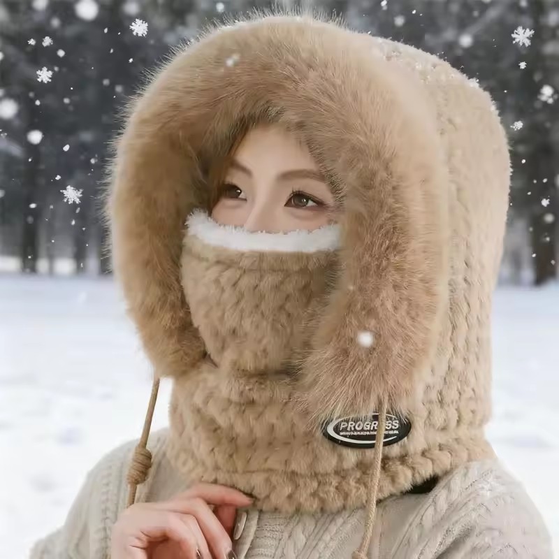 Chapeau d'équitation d'hiver pour femmes, masque écharpe à capuche et couvre-oreille épais thermique coupe-vent pour Scooter électrique, cyclisme en plein air, chaleur