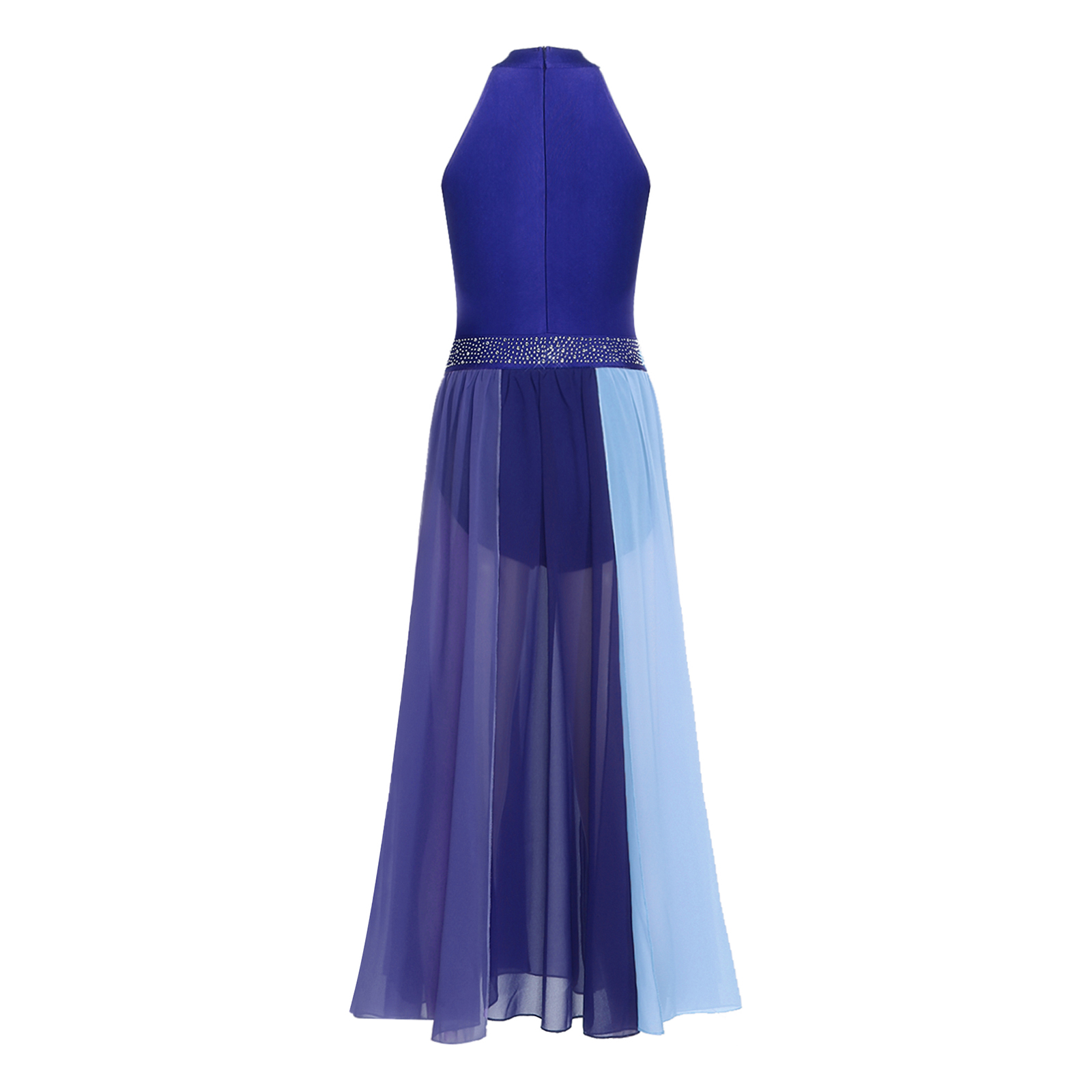 Robe de danse lyrique pour femmes, tenue de scène de danse moderne, costume de fête, sans manches, strass, maille, fente sur le bas, justaucorps, vêtements de danse