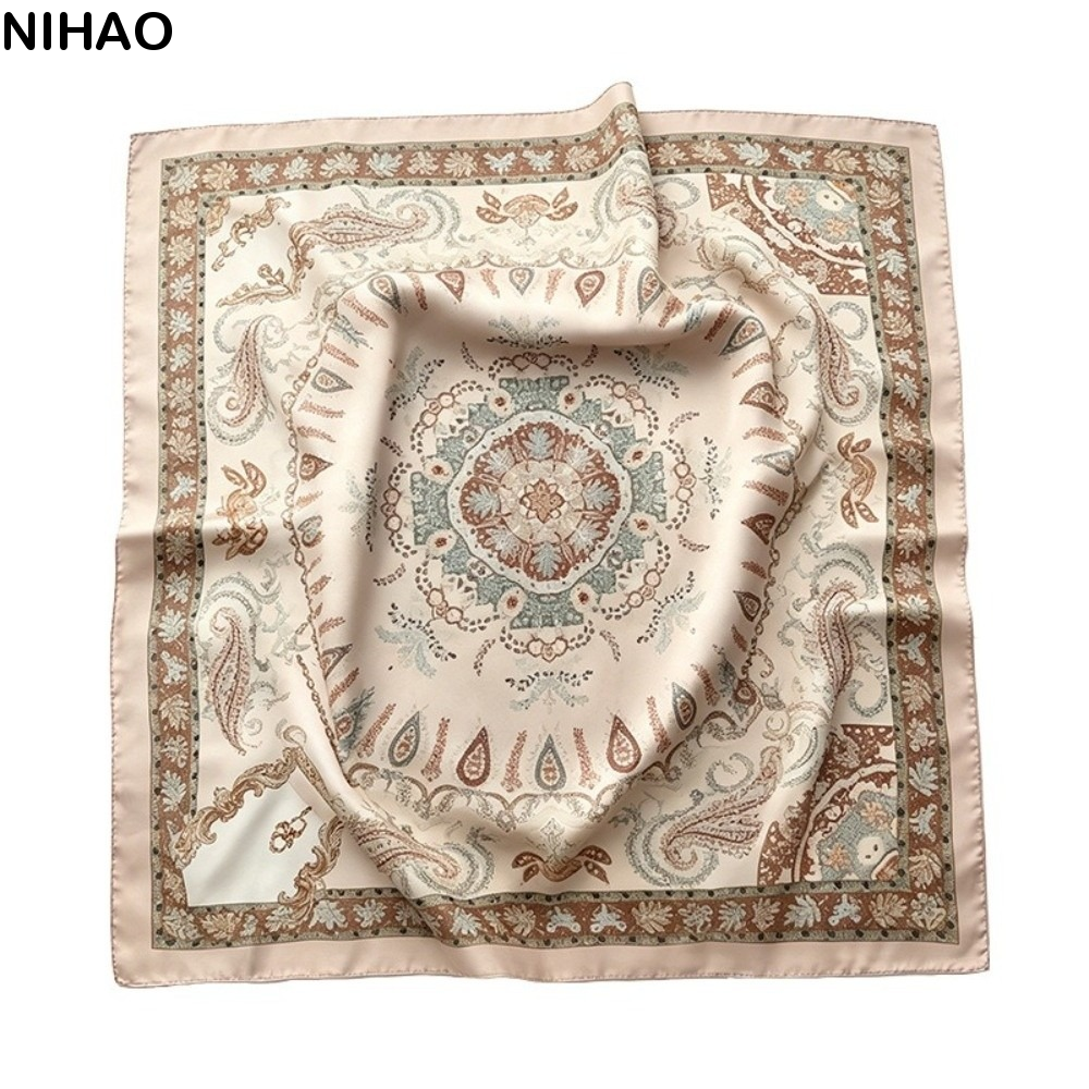 Écharpe élégante à imprimé géométrique, foulard en soie Hip Hop pour filles, bandeau, foulard pour cheveux, petit foulard carré pour femme