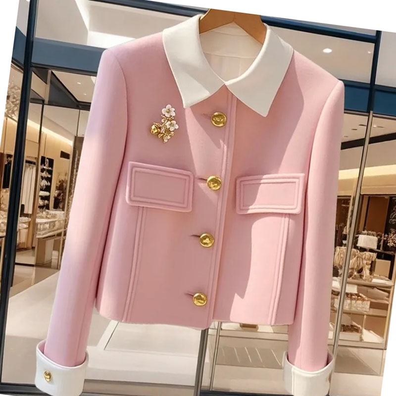 Manteau en laine rembourré rose à simple boutonnage pour femme, à la mode, Unique et il semble bon, automne 2024