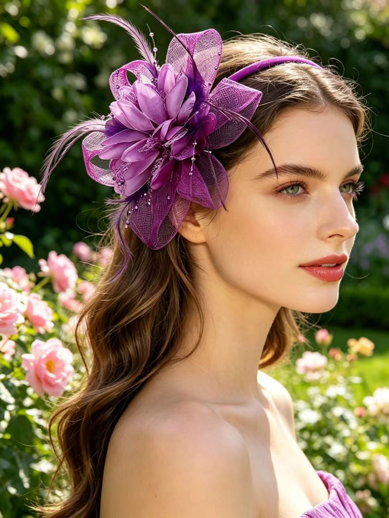 Serre-tête en maille orné de fleurs et de plumes, style rétro, pour banquet, chapeau de mariée, cheongsam, club de course, fête
