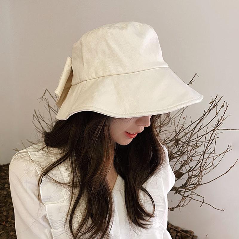 Chapeau seau à gros nœud papillon pour femmes, couleur unie, Protection solaire à large bord, casquette de pêcheur Panama, douce fille, voyage, visières de plage
